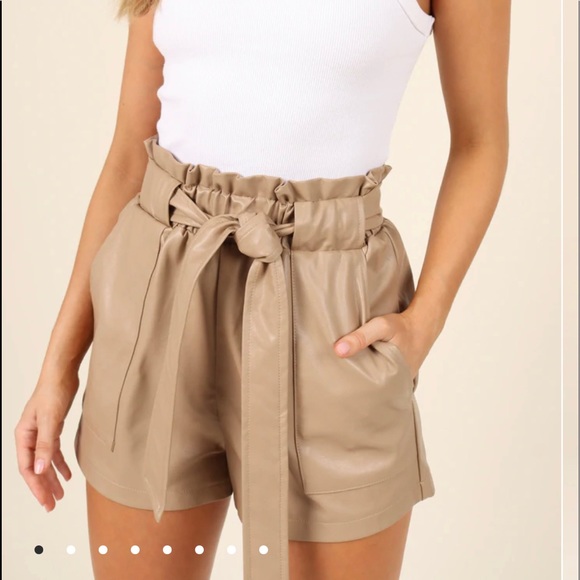 PAIGE FAUX LEATHER SHORTS - TAUPE - Picture 2 of 2